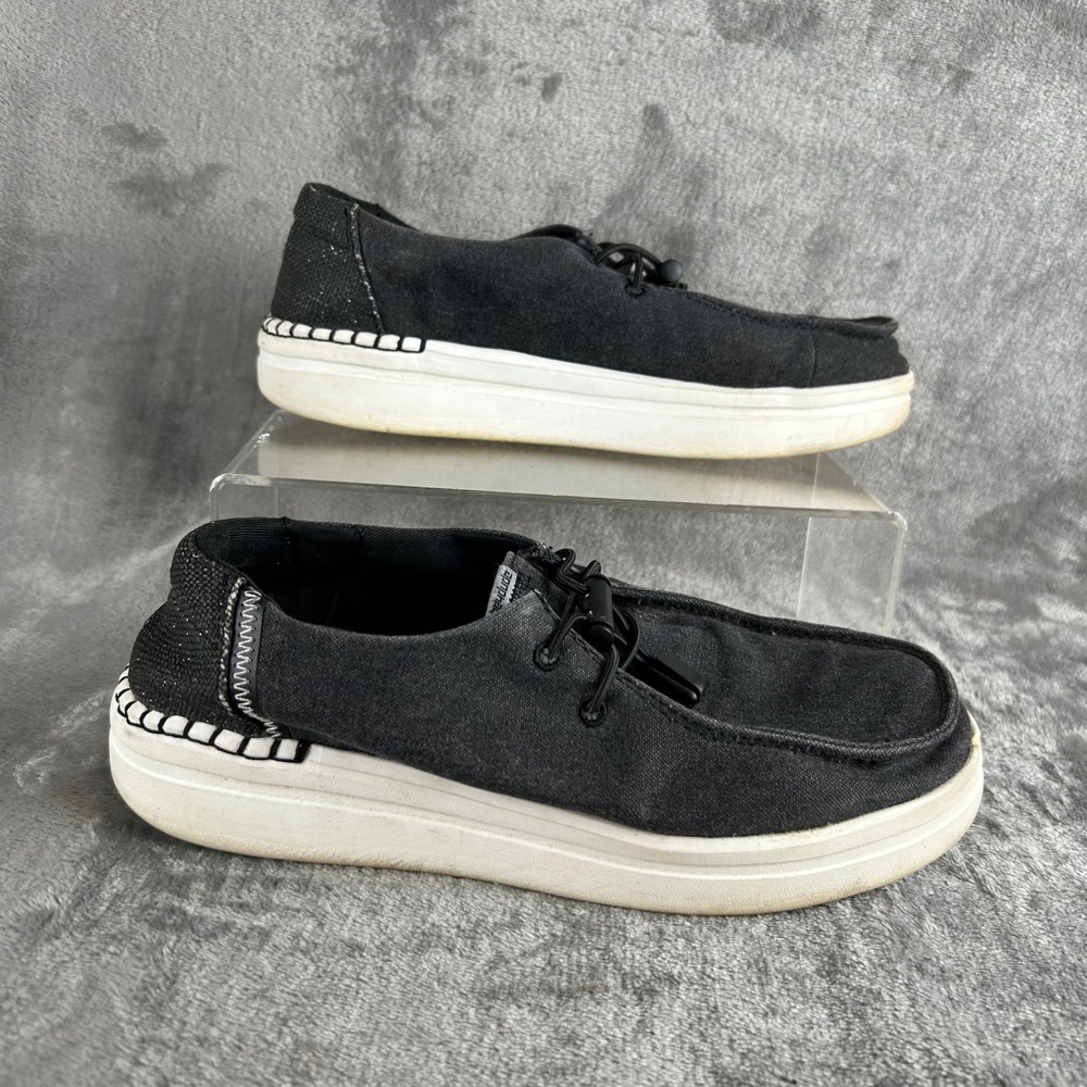 Hey Dude Wendy Rise Black Canvas Platform Loafers Shoes Womens 7 121944900